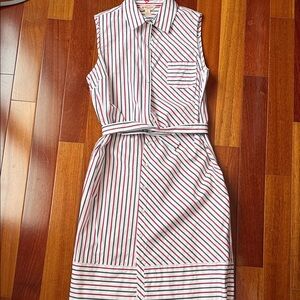 Brooks Brothers Sleeveless Striped Midi Dress in White, Red, Blue